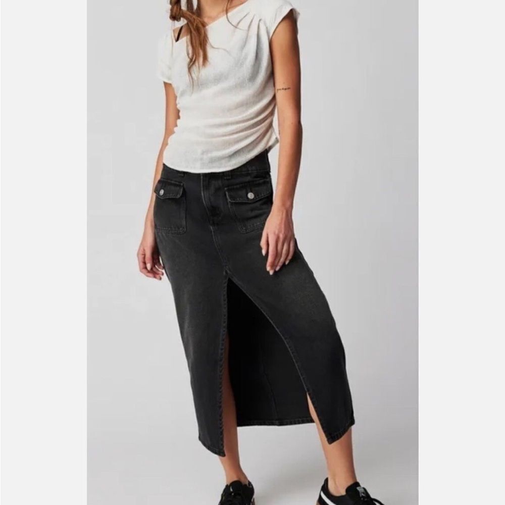 We The Free x Free People Madison Denim Midi Skirt In Black 29
